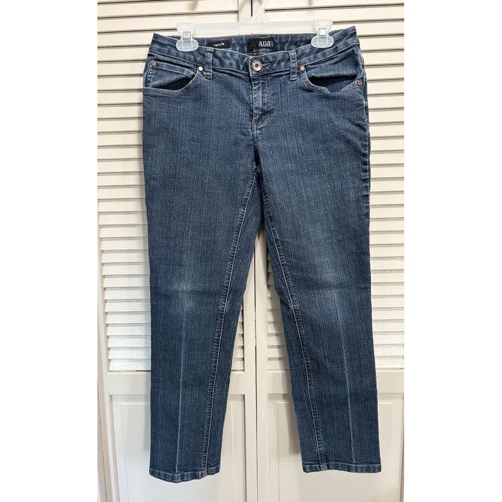 ANA Curvy Fit Med Wash Denim Jeans Low Rise‎ Size 12P Zip Logo Pockets